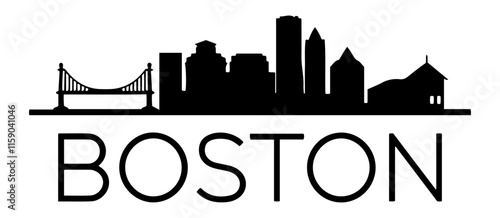Minimalistic black and white silhouette of the Boston skyline