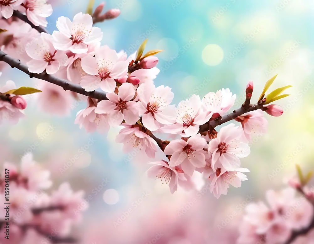Delicate Pink Almond Blossoms Branching Out in Spring Delicate Pink Almond Blossoms Branching Out in Spring