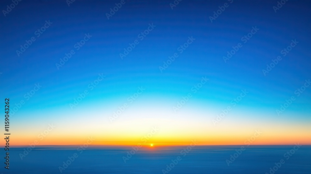 Fototapeta premium Panorama of clear blue sky at dawn with golden sunlight