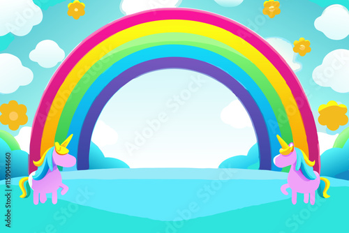 Stock photo of A magical rainbow glowing in a mythical landscape , a captivating view designed for vibrant and professional use in visual projects.