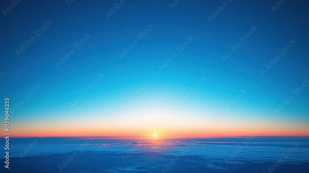 Obraz premium Expansive blue sky at sunrise with golden light