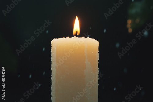 Candle flame in the rain with dark background photo