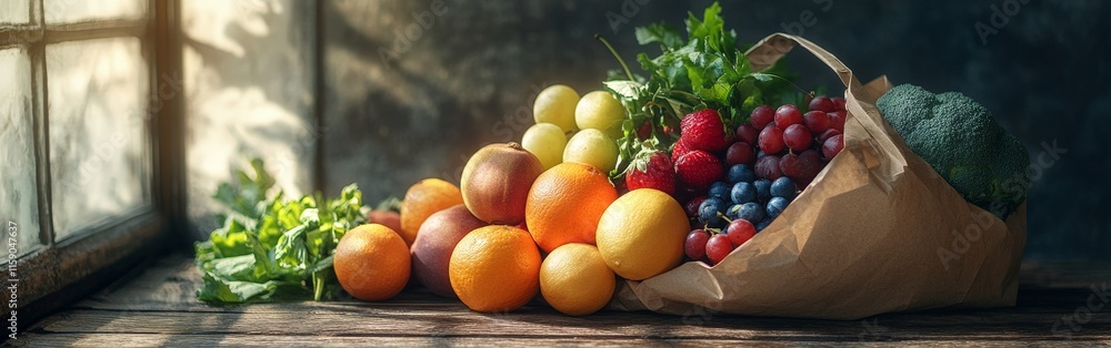 Fresh Vegetables and Fruits in Paper Bags Fresh Vegetables and Fruits in Paper Bags