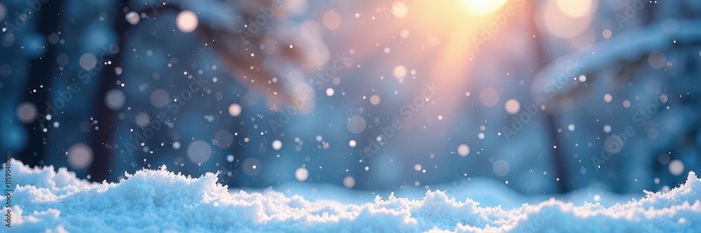 Fototapeta premium Abstract winter background with falling flakes, frosty tones, snowy veil, cloudy sky