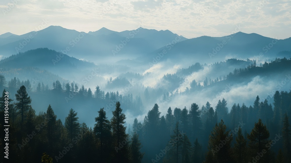 Obraz premium Smoky Mountainside at Dusk with Soft Light