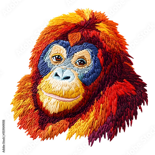 Uran Utan head embroidery isolated on a transparent background photo