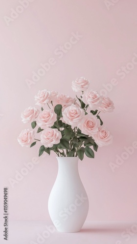 Pink roses in white vase with soft light. Concept for Valentine's decorated