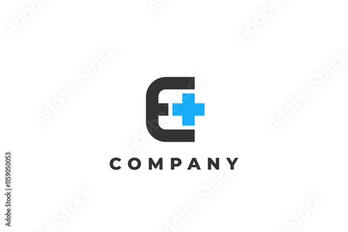 letter e uppercase plus or hospital medical logo
