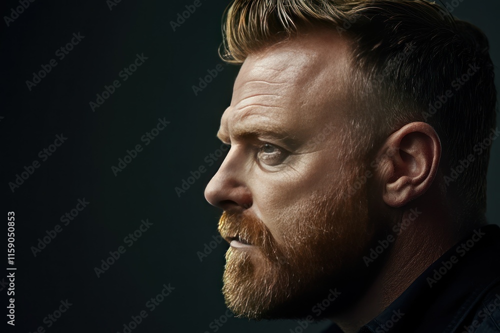Obraz premium Thoughtful Man in Profile with a Beard and Serious Expression