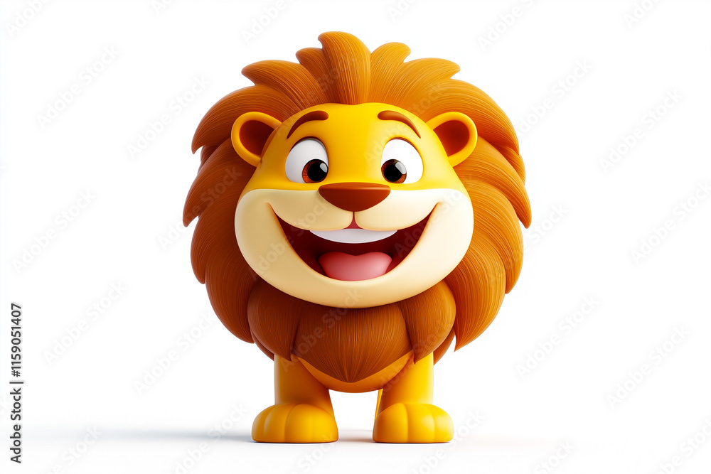 Fototapeta premium cheerful lion on white background, 3D Cartoon Render