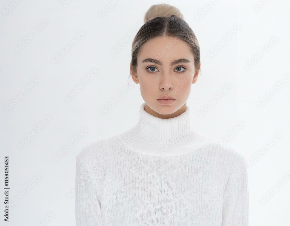 Woman in a white sweater on a white background Woman in a white sweater on a white background
