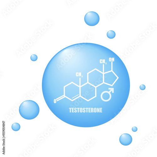 Vector thin line icon of testosterone molecular structure. Vector illustration