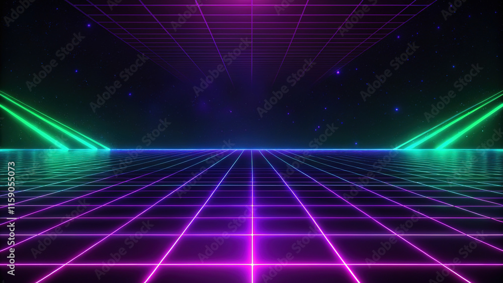 futuristic grid, neon purple and green lights futuristic grid, neon purple and green lights