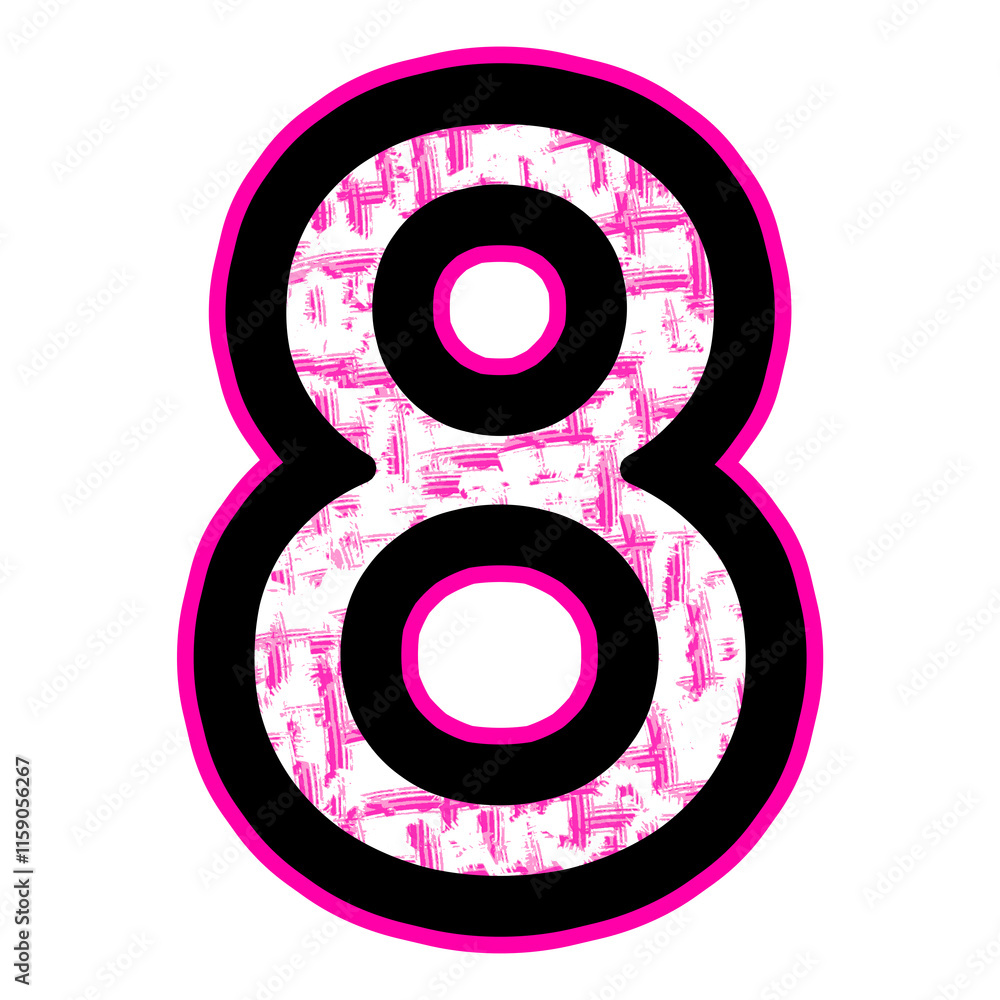 Obraz premium Pink Number 8 With A Black Outline And Textured Fill