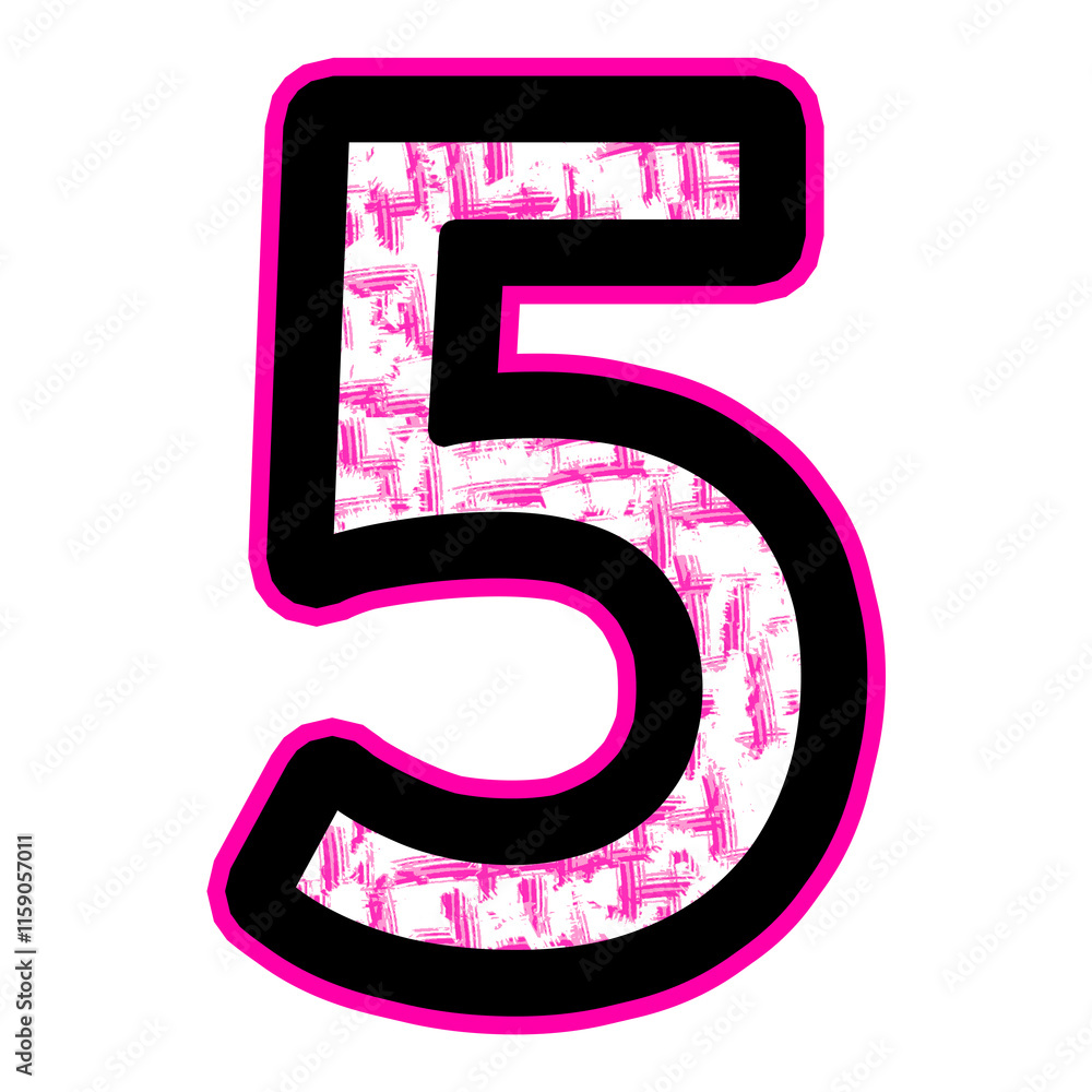 Pink Number 5 With A Black Outline And Textured Fill Pink Number 5 With A Black Outline And Textured Fill
