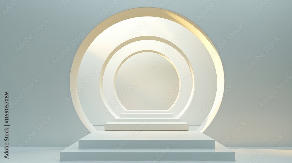 Obraz premium White Abstract Platform With Concentric Circular Openings