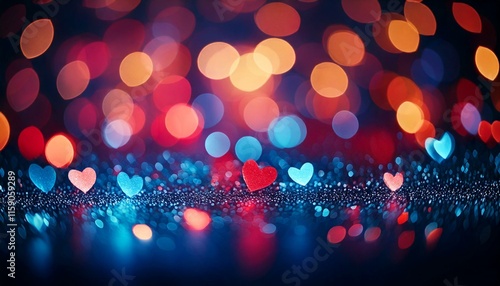 Cool-toned bokeh lights in shades of red and blue for a valentine's theme photo