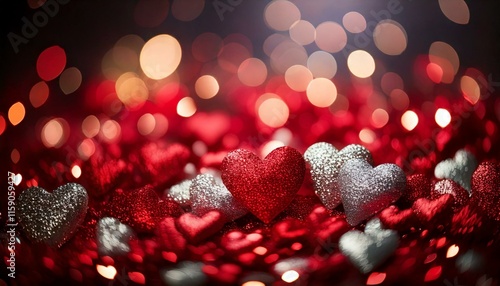 Cool-toned bokeh lights in shades of red and silver for a valentine's theme photo