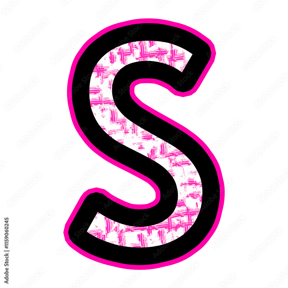 Naklejka premium Pink Alphabet Letter S With A Black Outline And Textured Fill