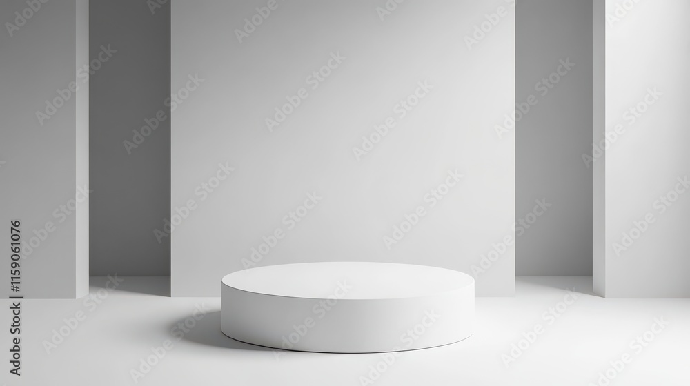 White Cylindrical Platform in Minimalist Room Setting White Cylindrical Platform in Minimalist Room Setting