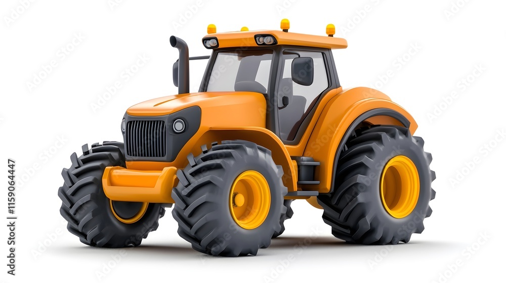Bright Orange Tractor with Large Tires on a Clean White Background Bright Orange Tractor with Large Tires on a Clean White Background