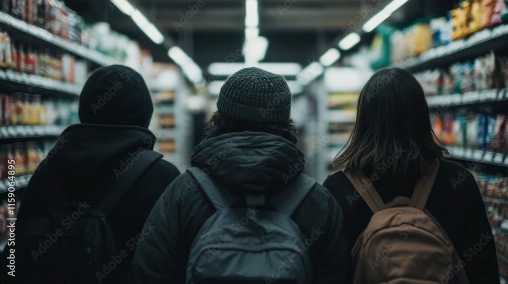Diverse People Shopping in Store Aisle with Soft Light Diverse People Shopping in Store Aisle with Soft Light