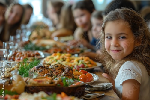 Celebrating Purim with traditional Jewish family dinner and festive foods at a joyful gathering photo