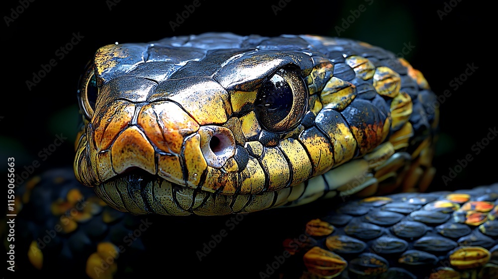 Close Up Of A Snakes Head Showing Scales And Eye