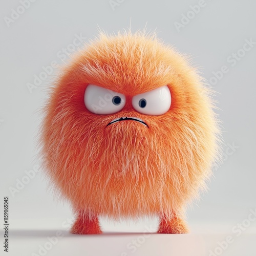 Fluffy orange doll angry face unhappy emotional character white isolated