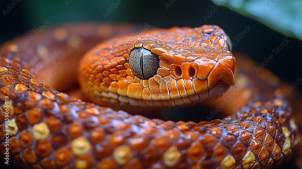 Fototapeta premium Coiled Orange Snake Close Up Detailed View