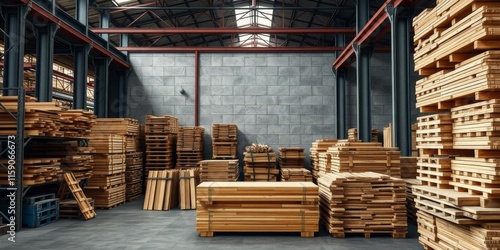 Wallpaper Mural Stacked pine wood planks in industrial warehouse setting for background, industrial, industry, wallpaper Torontodigital.ca