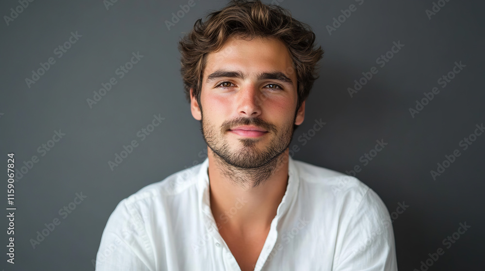 Relaxed Young Man in White Shirt with a Charismatic Smile