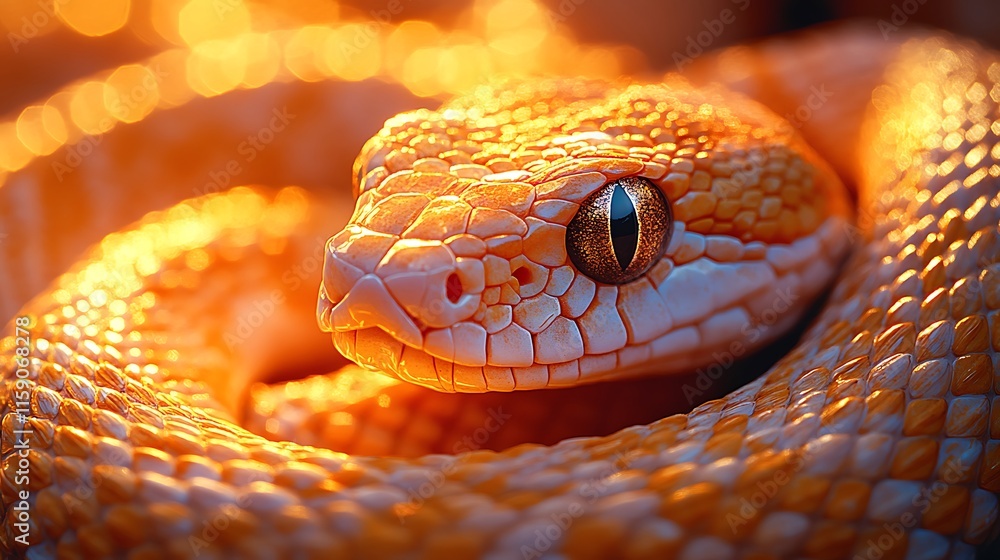 Fototapeta premium Golden Snake Basking In Warm Sunlight