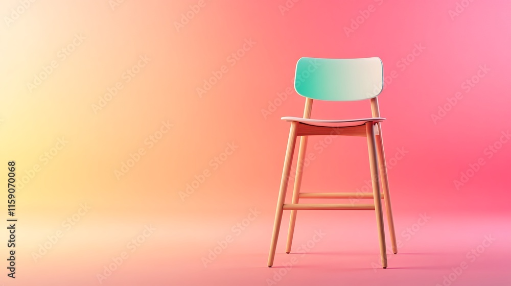 Stylish Wooden Chair Mockup: Softly Lit 3D Render in Pastel Gradient Background. AI Generated Stylish Wooden Chair Mockup: Softly Lit 3D Render in Pastel Gradient Background. AI Generated