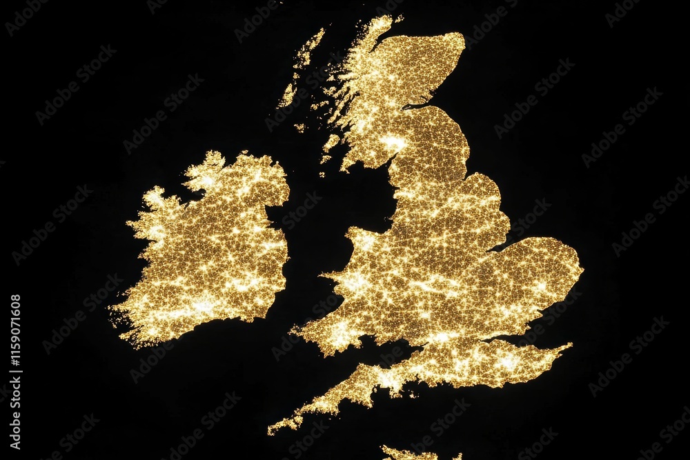 Obraz premium A map of Ireland highlighting the .ie domain, with a glowing dot over Dublin as the hub of tech and internet innovation