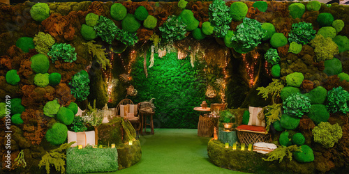 Enchanted Moss Garden Relaxing Green Oasis Lush Plants Cozy Seating