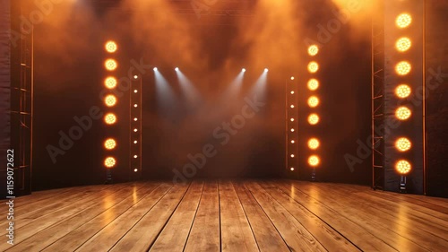 Wallpaper Mural Brightly lit stage set up for an upcoming performance with wooden flooring and smoke effects creating a dramatic atmosphere Torontodigital.ca