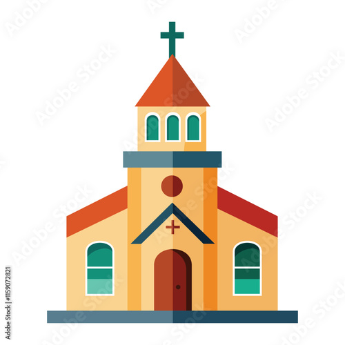 Illustration of Church with bell tower front view on white