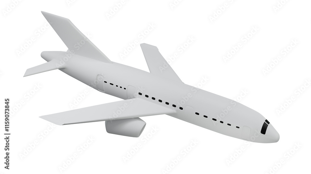 3D Airplane Model on a Transparent File, Representing Travel, Aviation, and Global Connectivity 3D Airplane Model on a Transparent File, Representing Travel, Aviation, and Global Connectivity