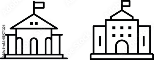 "City Hall Building Vector Line Icon Set for Architecture and Government Design"