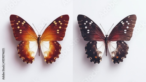 Stunning Duo: A Comparative Study of Brown and Dark Brown Butterflies with White Accents photo