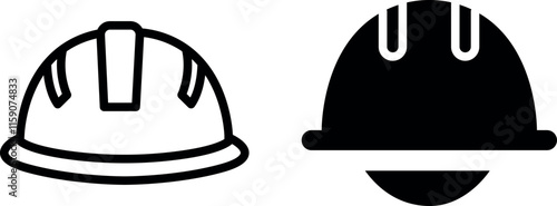 "Construction Helmet Vector Line Icon Set for Safety and Worksite Design"