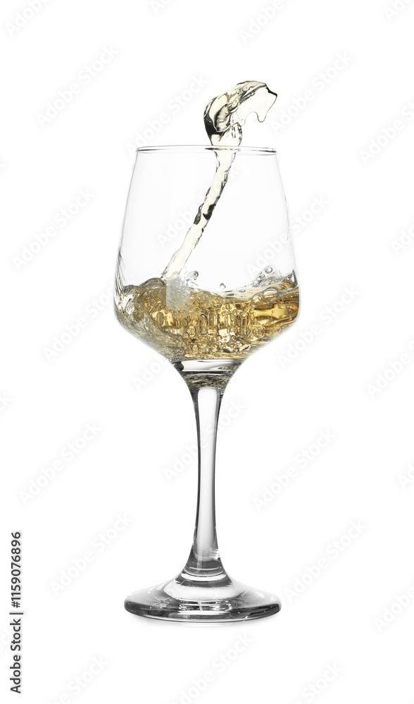 Tasty wine splashing in glass on white background Tasty wine splashing in glass on white background