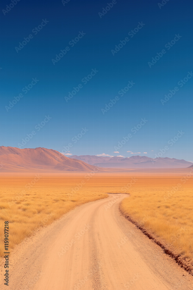 Desert Road Leading to Mountains Under Blue Sky Desert Road Leading to Mountains Under Blue Sky