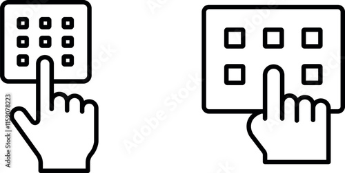 "Keypad with Finger Entering Code Vector Line Icon Set for Security and Technology Design"