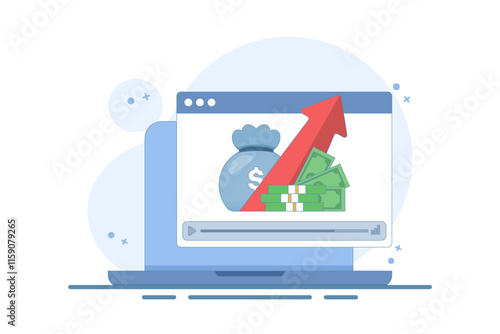 Concept of online financial courses on investment, trading and budgeting, internet educational videos, watch digital webinars on investment business commercial management. Vector illustration.