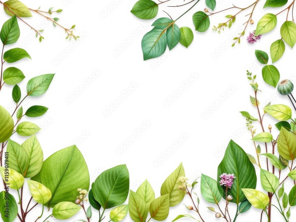 Thin leafy border surrounding a white space in the middle, perfect for writing or adding text, design, wallpaper, background Thin leafy border surrounding a white space in the middle, perfect for writing or adding text, design, wallpaper, background