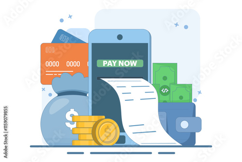 Online Card Payment Concept, Easy Payment. Easy Edit and Customize, Money Transfer, Mobile Wallet Concept for banner, mobile app, presentation. Flat vector illustration on background.
