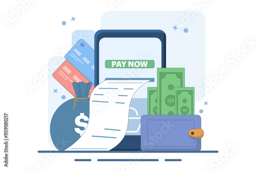 Online Card Payment Concept, Easy Payment. Easy Edit and Customize, Money Transfer, Mobile Wallet Concept for banner, mobile app, presentation. Flat vector illustration on background.