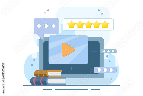 Distance learning and online education concept. online self-study on internet education platform. Student talking to teacher. Course review. Flat Cartoon Vector Illustration.